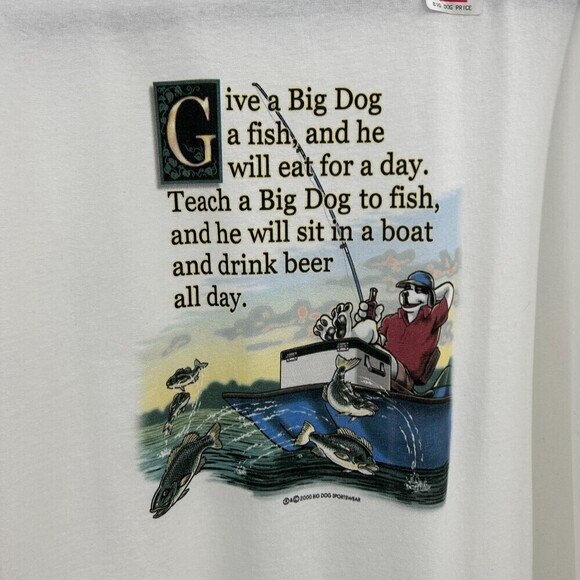 NWT BIG DOGS Vintage 2000 White Fishing Beer Graphic Print T-Shirt Size 4XL - Picture 4 of 7